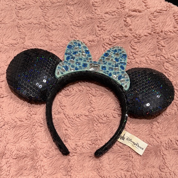 Disney Accessories - Disney Black Sequin Minnie Mouse Ears with Blue Bow